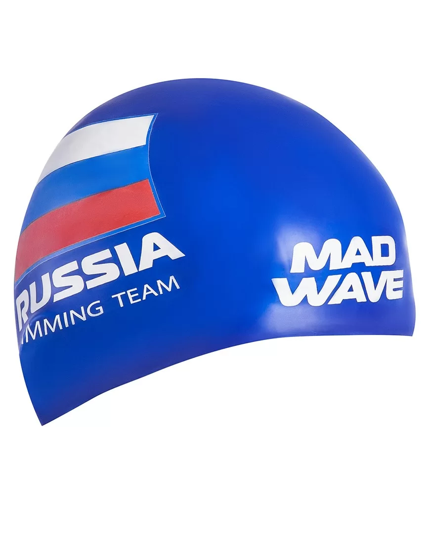 Реальное фото Шапочка для плавания Mad Wave Swimming Team blue M0558 18 0 04W от магазина СпортЕВ