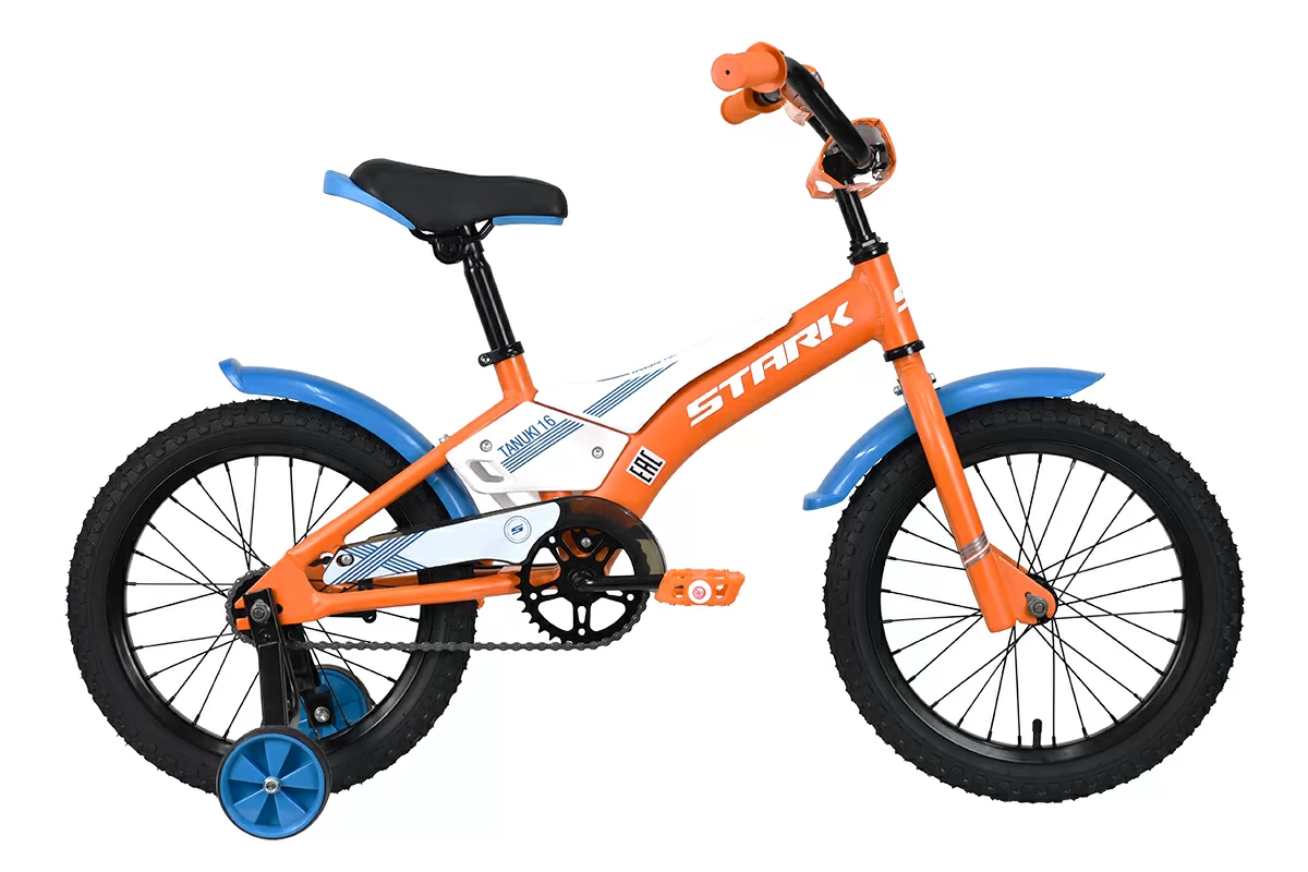 Реальное фото Велосипед Stark Tanuki 16 Boy (2023) оранжевый/синий/белый от магазина СпортЕВ