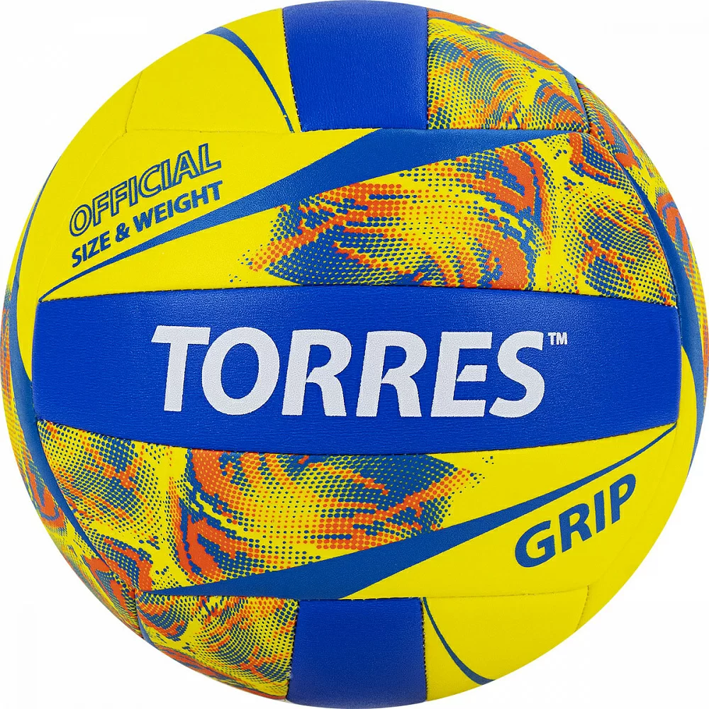 Реальное фото Мяч волейбольный Torres Grip р.5 синт. кожа желто-синий V32185 от магазина СпортЕВ