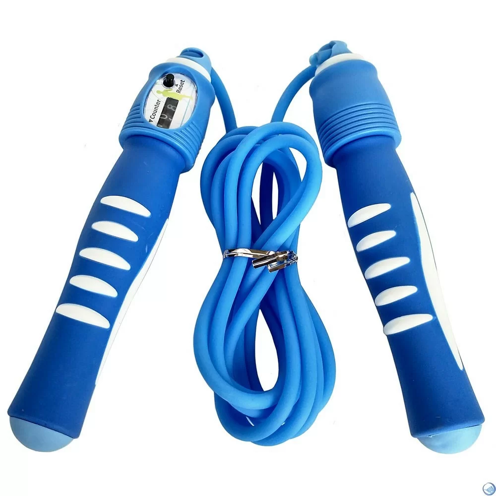 Реальное фото Скакалка 2.8 м со счетчиком R18146 ручки ПП, шнур резина, синяя от магазина СпортЕВ