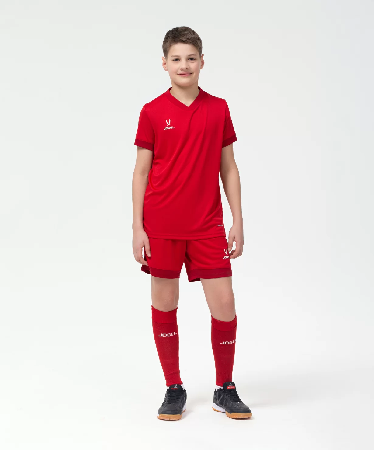 Реальное фото Футболка игровая JÖGEL DIVISION PerFormDRY Union Jersey, красный/ темно-красный/белый, детский от магазина Спортев