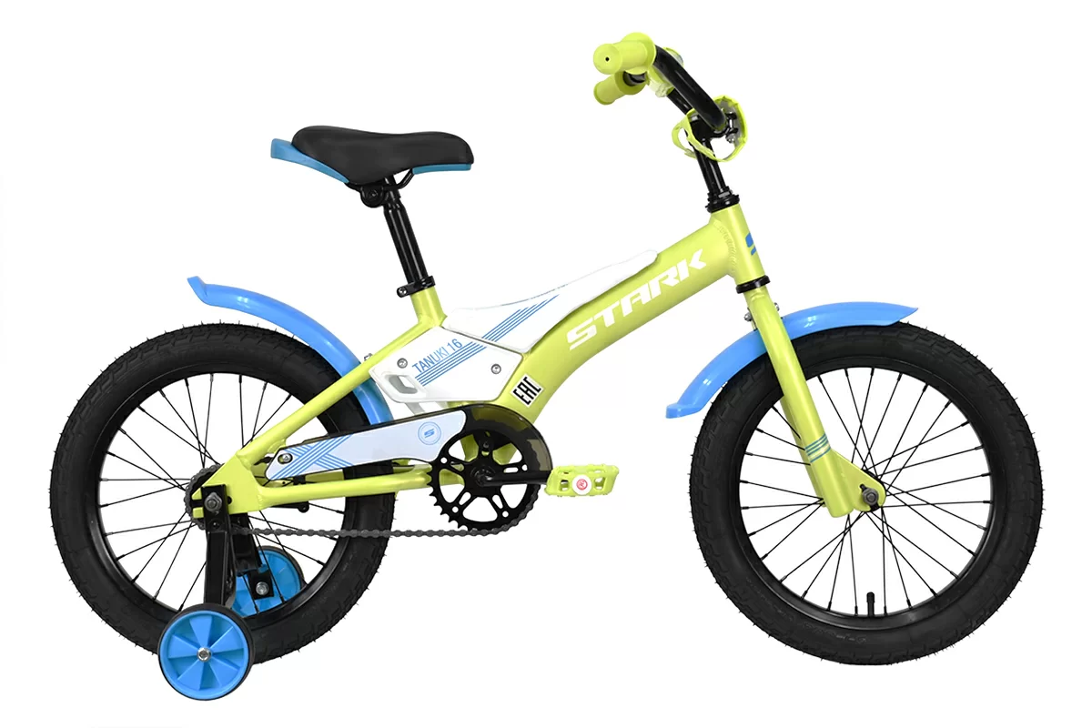 Реальное фото Велосипед Stark Tanuki 16 Boy (2023) зеленый/синий/белый от магазина СпортЕВ