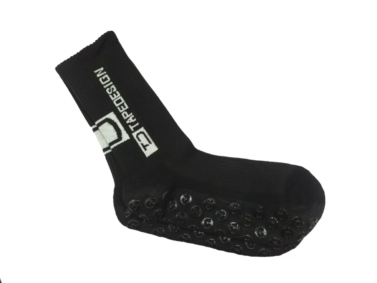 Реальное фото Носки футбольные нескользящие с надписью Tapedesign черно-белые от магазина СпортЕВ