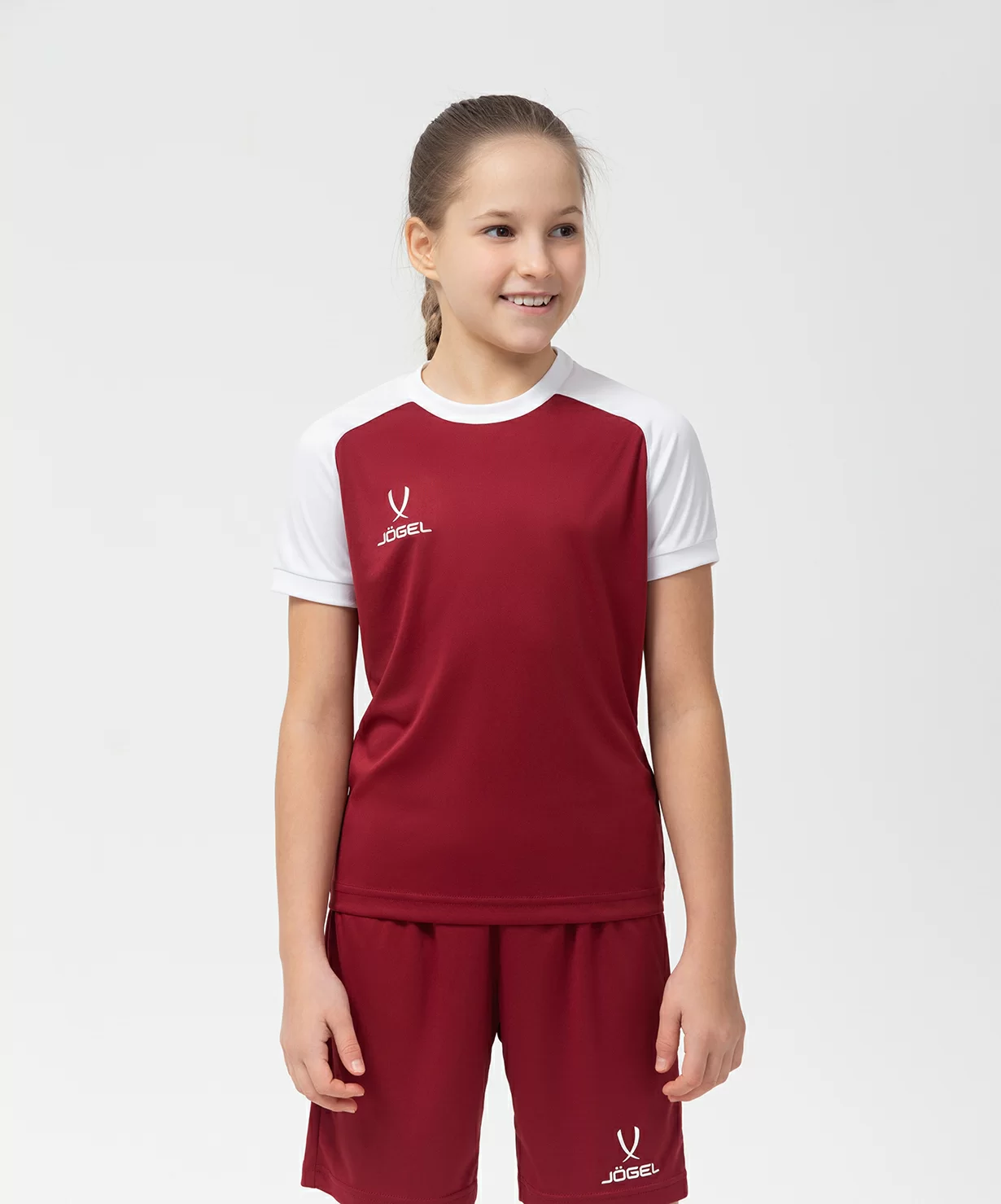 Реальное фото Футболка игровая CAMP Reglan Jersey, гранатовый/белый, детский Jögel от магазина Спортев