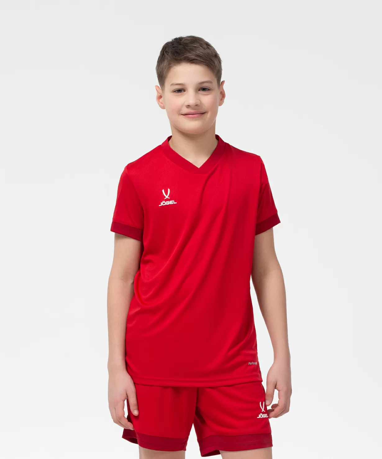 Реальное фото Футболка игровая JÖGEL DIVISION PerFormDRY Union Jersey, красный/ темно-красный/белый, детский от магазина Спортев