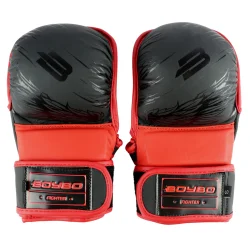 Перчатки ММА BoyBo Wings кожа черно-красные 1434