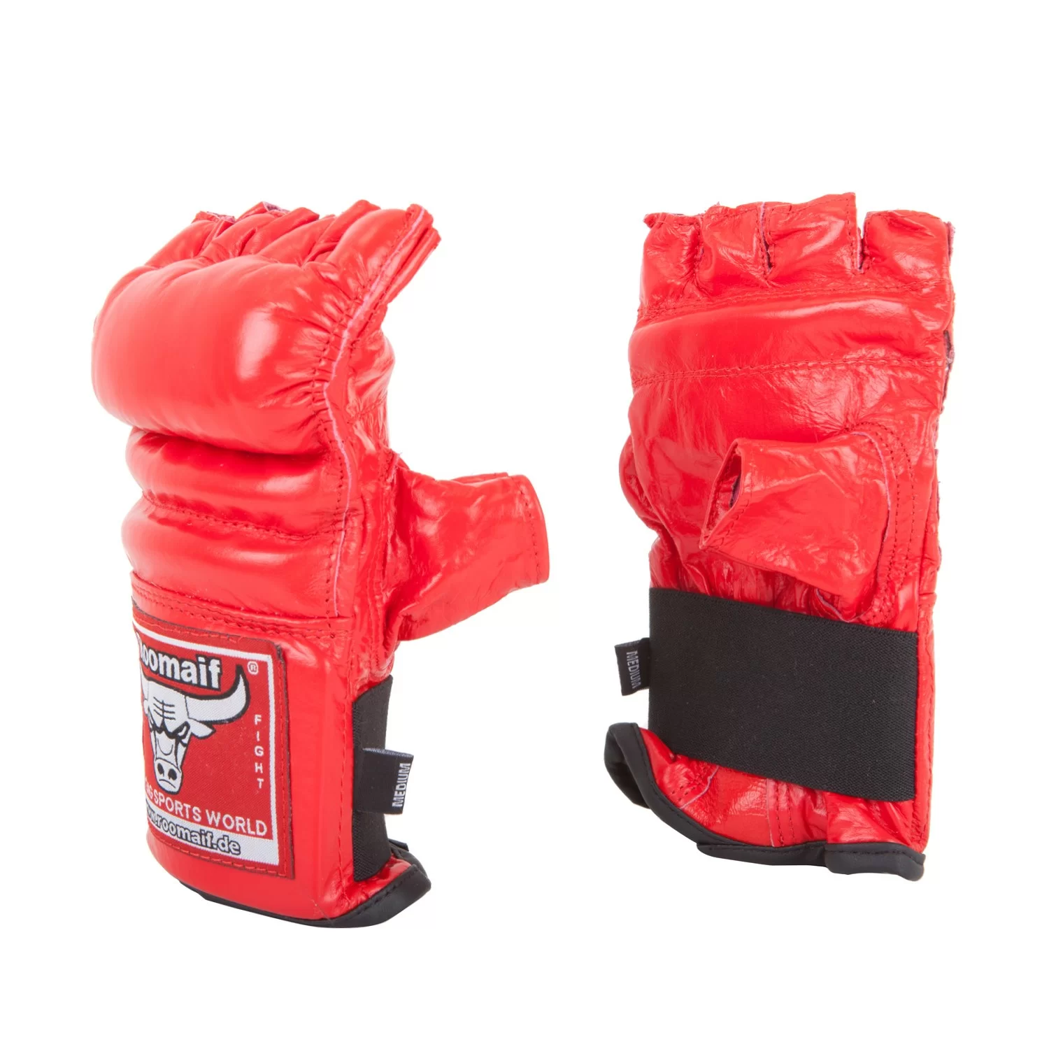 Реальное фото Перчатки для единоборств Roomaif MMA RBM-124 кожа red от магазина СпортЕВ