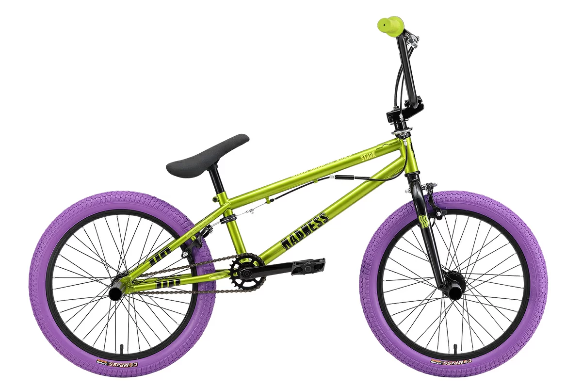 Реальное фото Велосипед Stark Madness BMX 3 (2024) зеленый металлик/черный, зеленый/фиолетовый от магазина Спортев