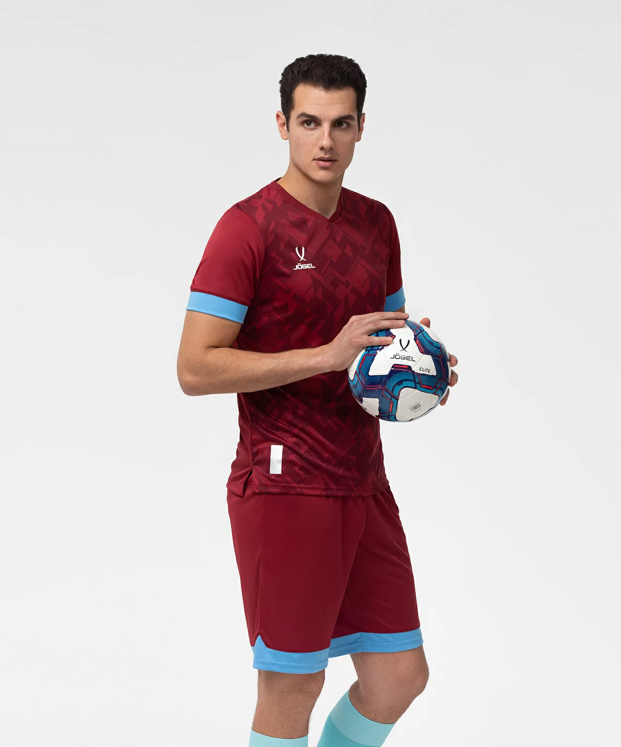 Реальное фото Футболка игровая JÖGEL DIVISION PerFormDRY Union Jersey, гранатовый/голубой/белый от магазина Спортев