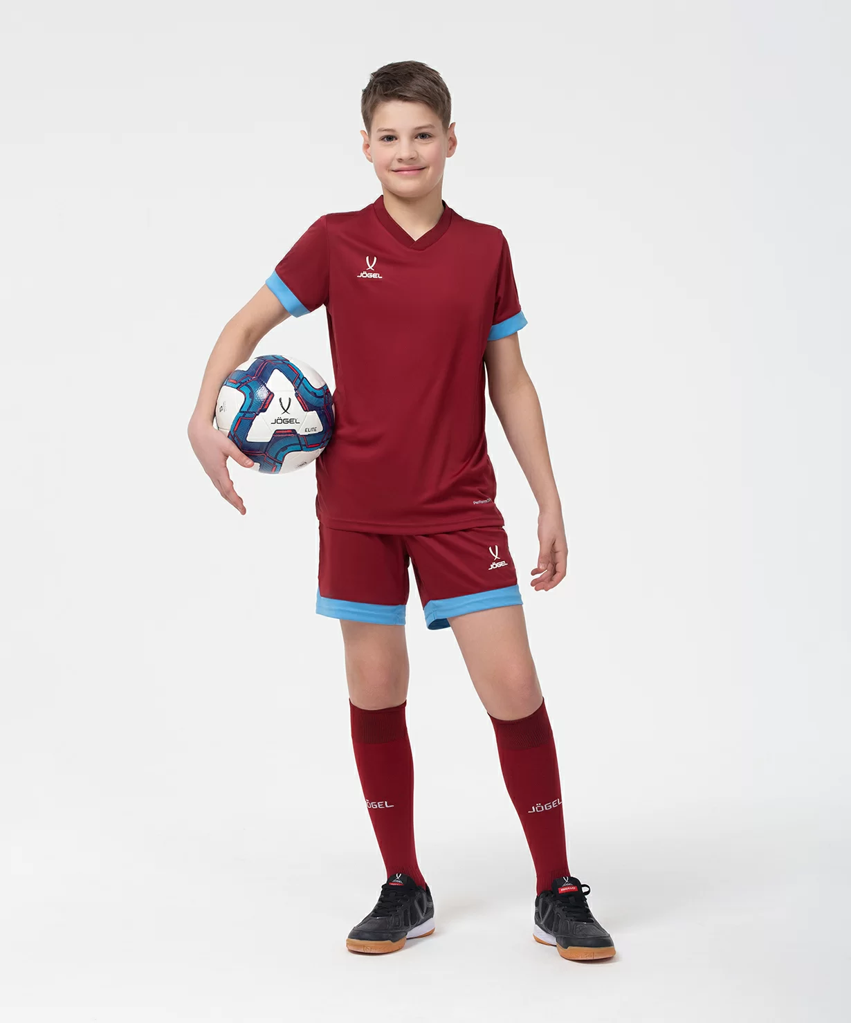 Реальное фото Футболка игровая JÖGEL DIVISION PerFormDRY Union Jersey, гранатовый/голубой/белый от магазина Спортев