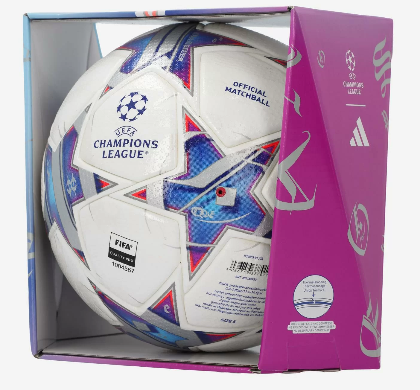 Реальное фото Мяч футбольный Adidas UCL PRO №5 белый/синий IA0953A01 от магазина Спортев