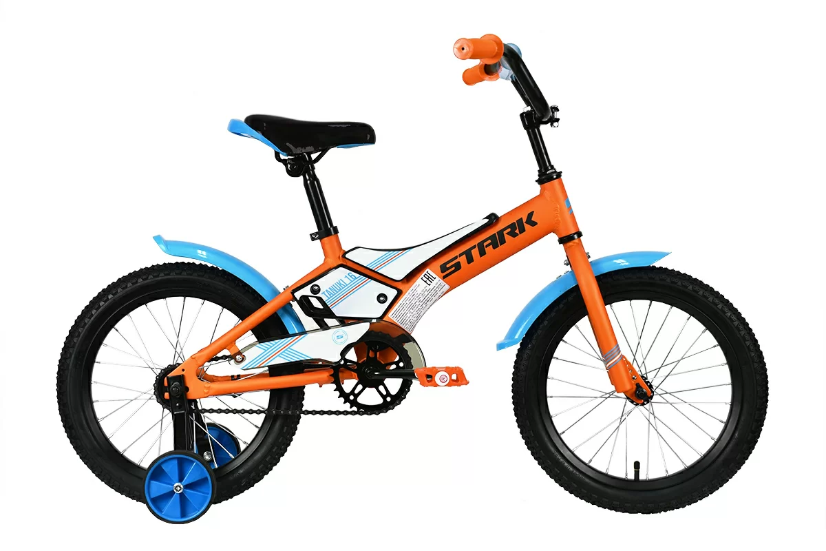 Реальное фото Велосипед Stark Tanuki 16 Boy (2021) оранжевый/голубой от магазина СпортЕВ