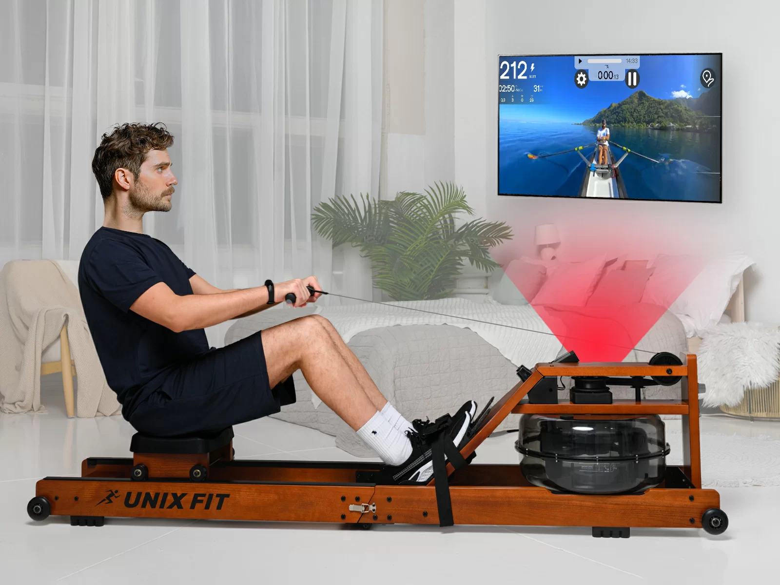 Реальное фото Гребной тренажер UNIX Fit Wood Rower Dark от магазина Спортев
