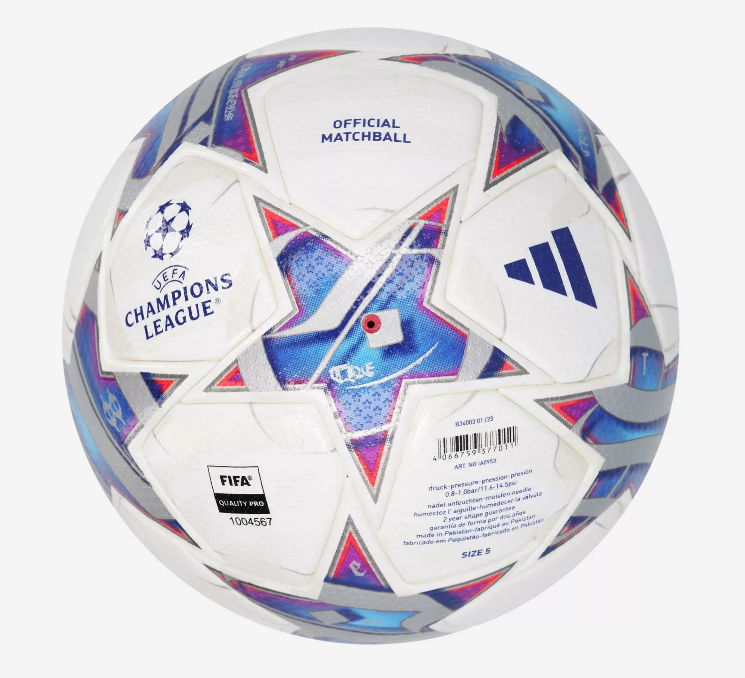 Реальное фото Мяч футбольный Adidas UCL PRO №5 белый/синий IA0953A01 от магазина Спортев