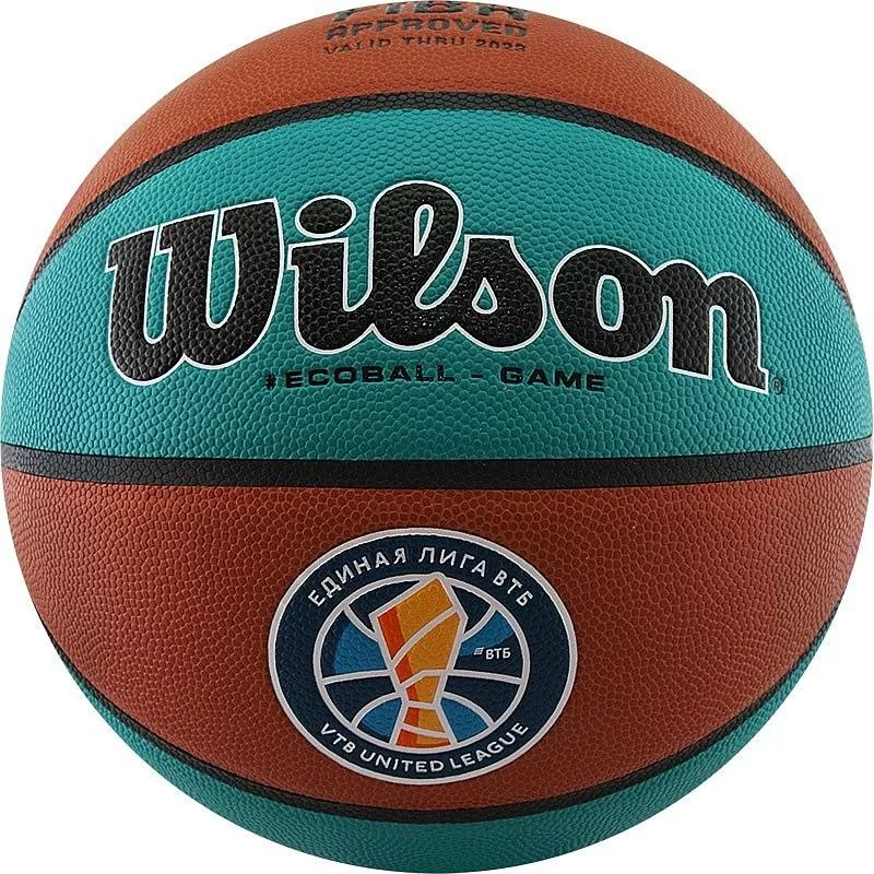 Реальное фото Мяч баскетбольный Wilson VTB Sibur Gameball Eco размер №7 композит бутил. кам. корич-бирюз. WTB0547XBVTB от магазина СпортЕВ