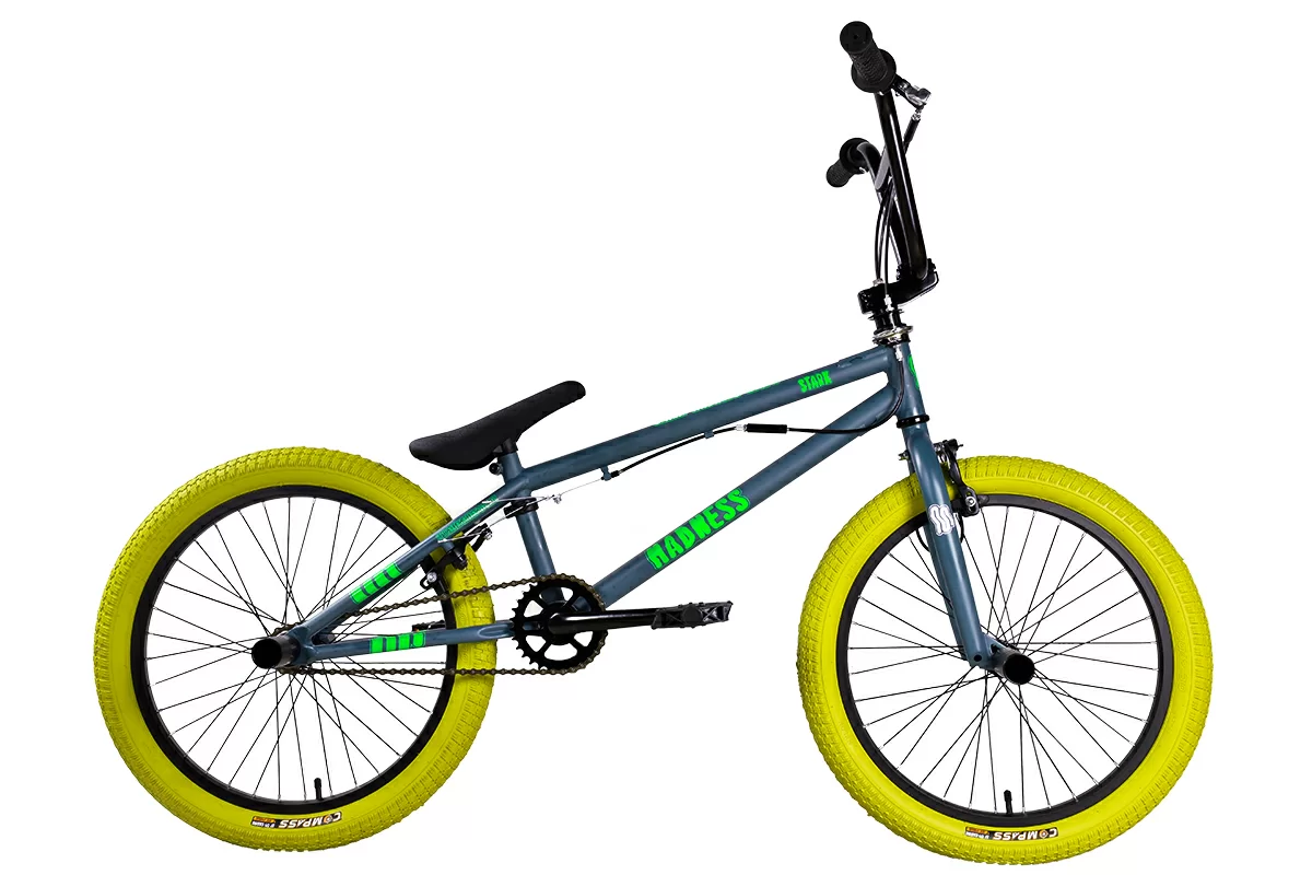 Реальное фото Велосипед Stark Madness BMX 2 (2024) темно-серый матовый/зеленый неон/зеленый от магазина Спортев