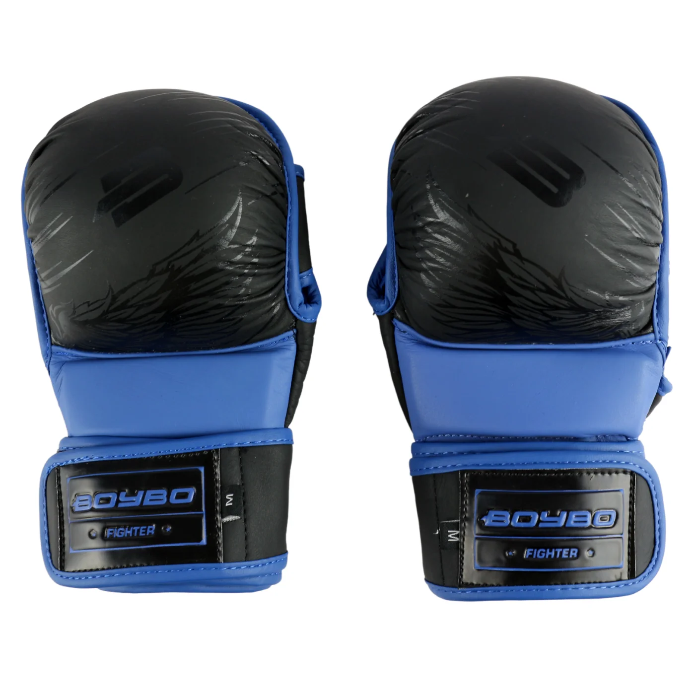 Реальное фото Перчатки ММА BoyBo Wings кожа черно-синие 1435 от магазина Спортев