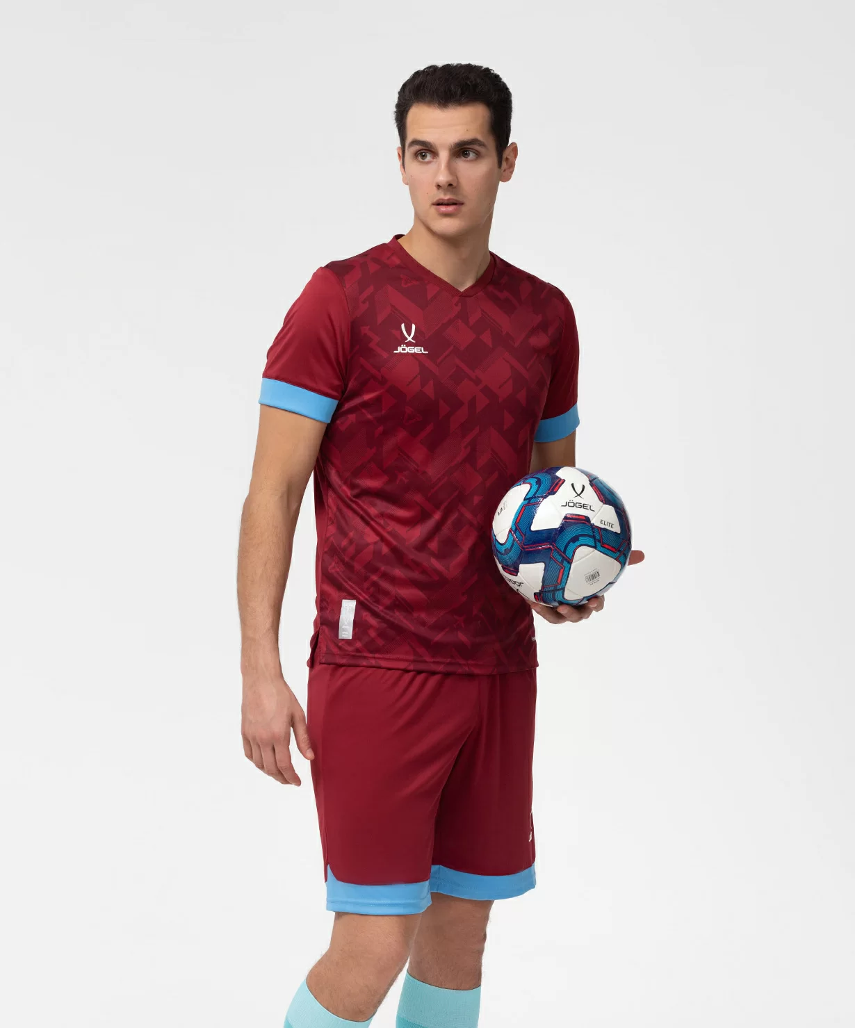Реальное фото Футболка игровая JÖGEL DIVISION PerFormDRY Union Jersey, гранатовый/голубой/белый от магазина Спортев