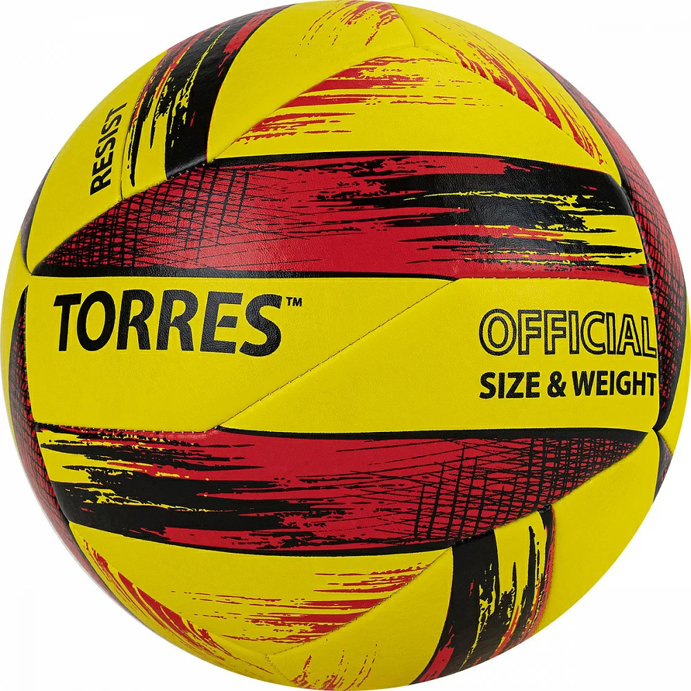 Реальное фото Мяч волейбольный Torres Resist р.5 синт. кожа желто-красно-черный V321305 от магазина СпортЕВ
