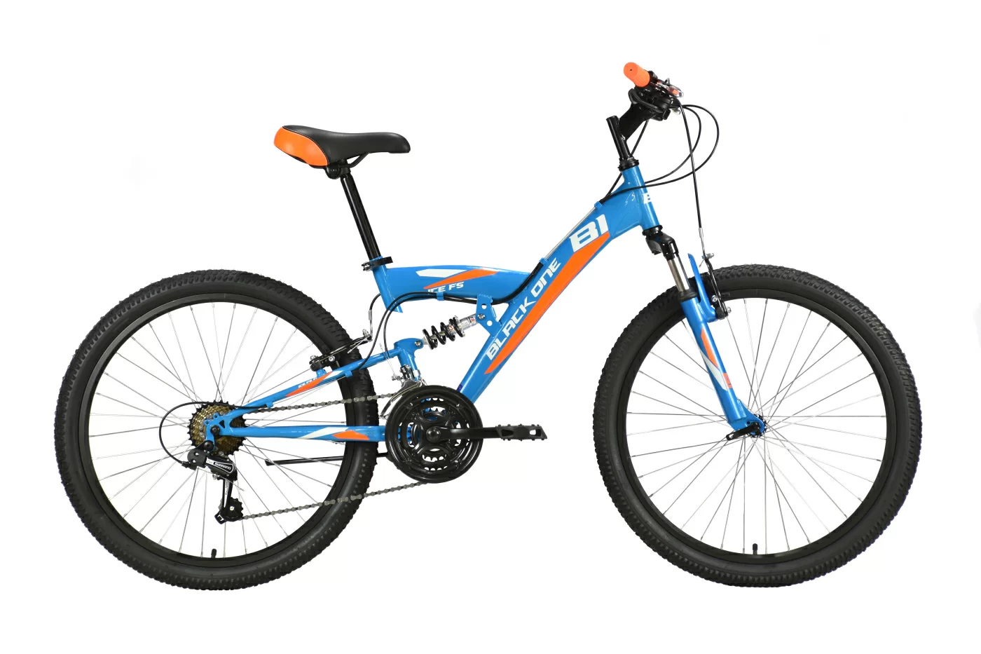 Реальное фото Велосипед Black One Ice FS 24 (2021) сине/оранжевый от магазина СпортЕВ