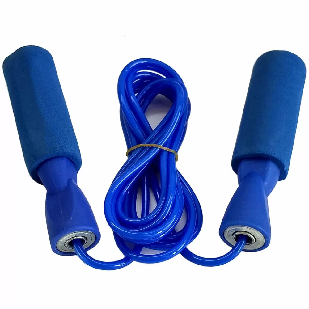Реальное фото Скакалка 2.8 м с подшипником R18103-1 ПВХ синие ручки, синий шнур от магазина СпортЕВ