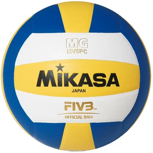 Реальное фото Мяч волейбольный Mikasa MV5PC  р.5 синт. кожа клееный бел-син-желт от магазина СпортЕВ