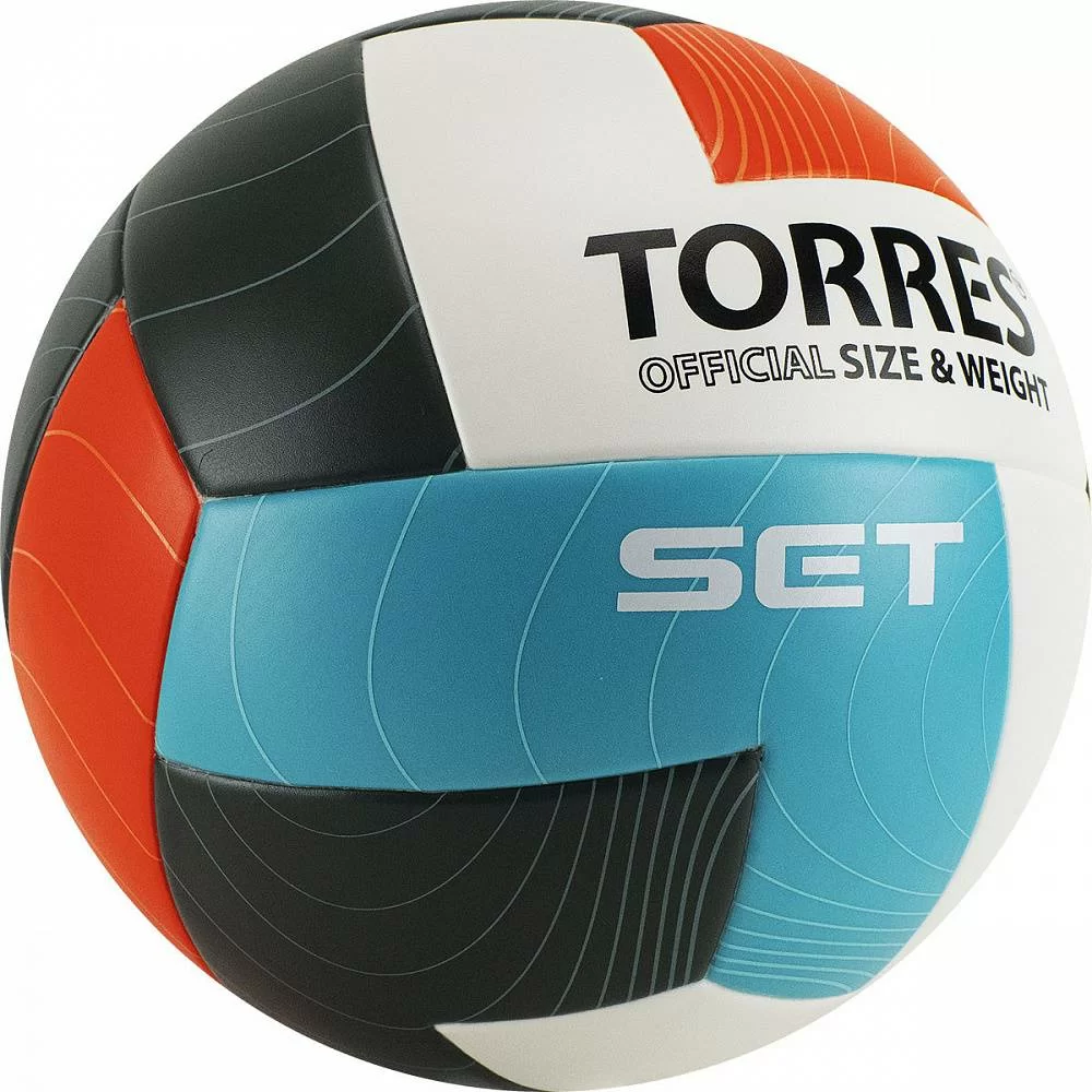 Реальное фото Мяч волейбольный Torres Set р.5 синт. кожа бело-оранж-серо-голубой V32045 от магазина СпортЕВ