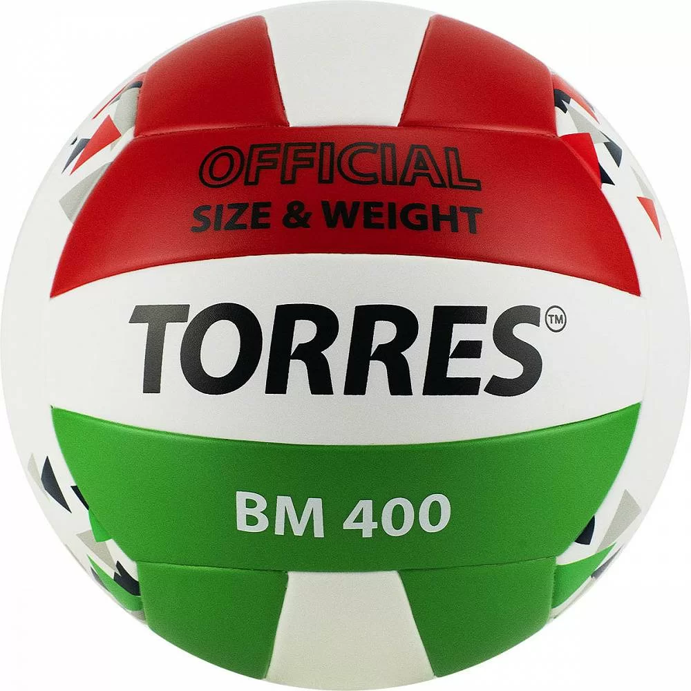 Реальное фото Мяч волейбольный Torres BM400 р.5 синт. кожа бело-красно-зеленый V32015 от магазина СпортЕВ