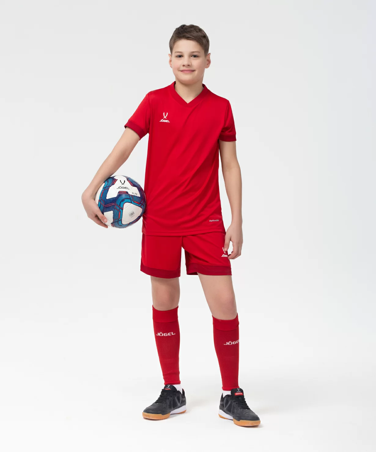Реальное фото Футболка игровая JÖGEL DIVISION PerFormDRY Union Jersey, красный/ темно-красный/белый, детский от магазина Спортев