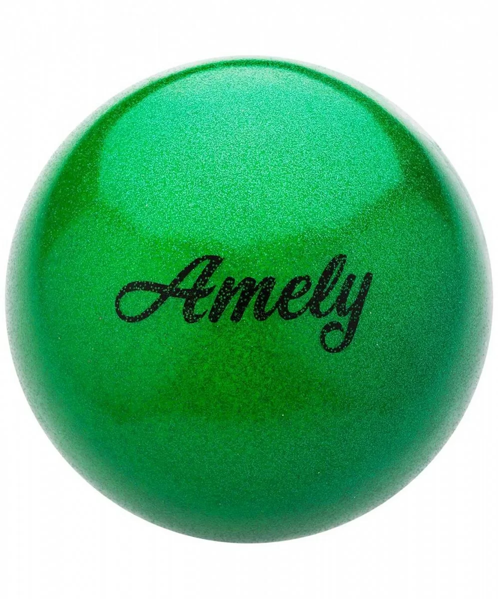 Реальное фото Мяч для художественной гимнастики 19 см Amely AGB-103 с насыщенными блестками зеленый от магазина СпортЕВ