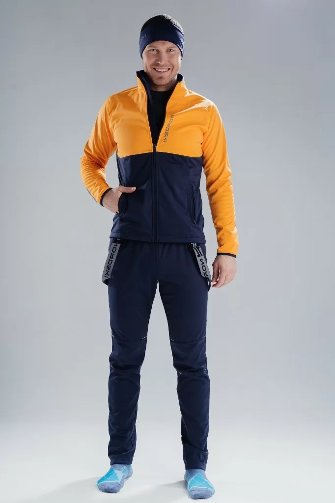Реальное фото Куртка разминочная Nordski Premium orange/blueberry NSM443257 от магазина СпортЕВ