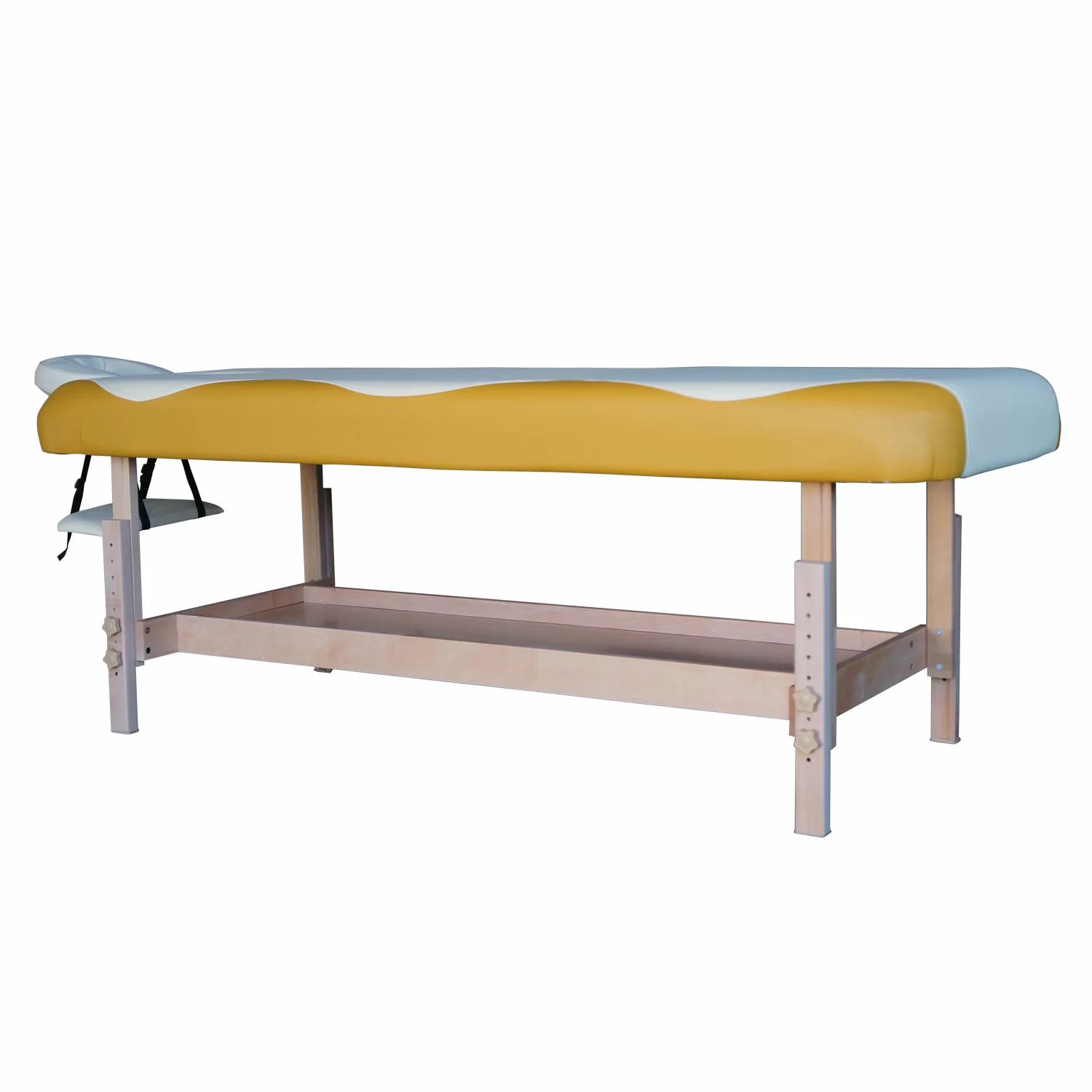 Реальное фото Массажный стационарный стол DFC NIRVANA, SUPERIOR, дерев. ножки, 1 секция, цвет беж.с желт. TS100 от магазина СпортЕВ