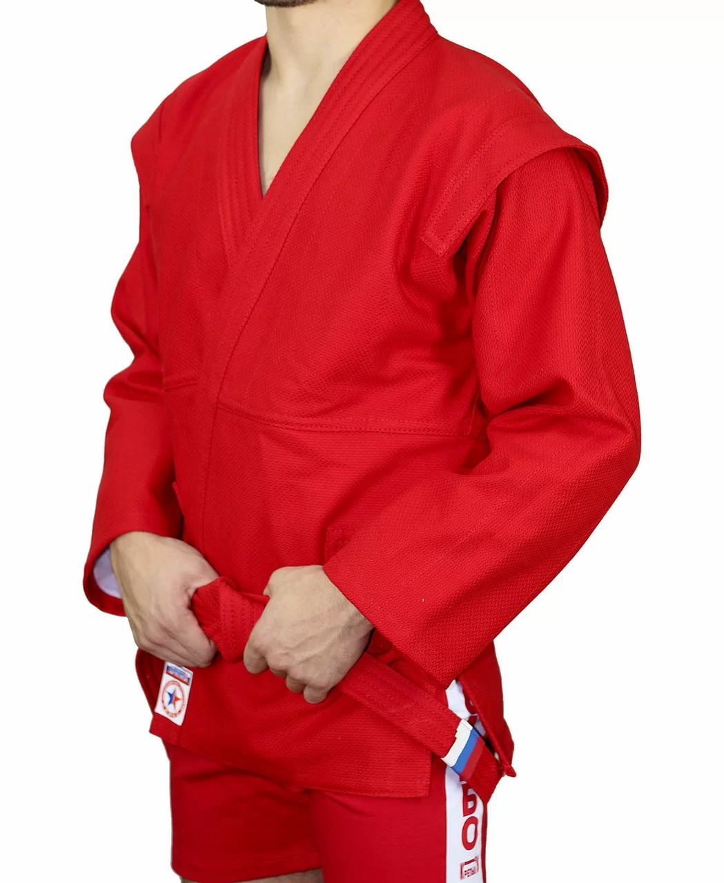 Реальное фото Куртка для самбо Крепыш Атака красная К.30.КР-56.00 от магазина СпортЕВ