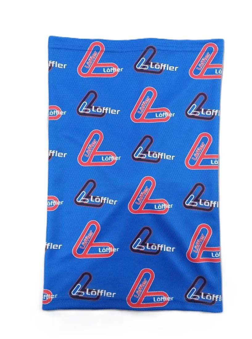 Реальное фото Шарф-труба с лого Loffler голубой от магазина Спортев