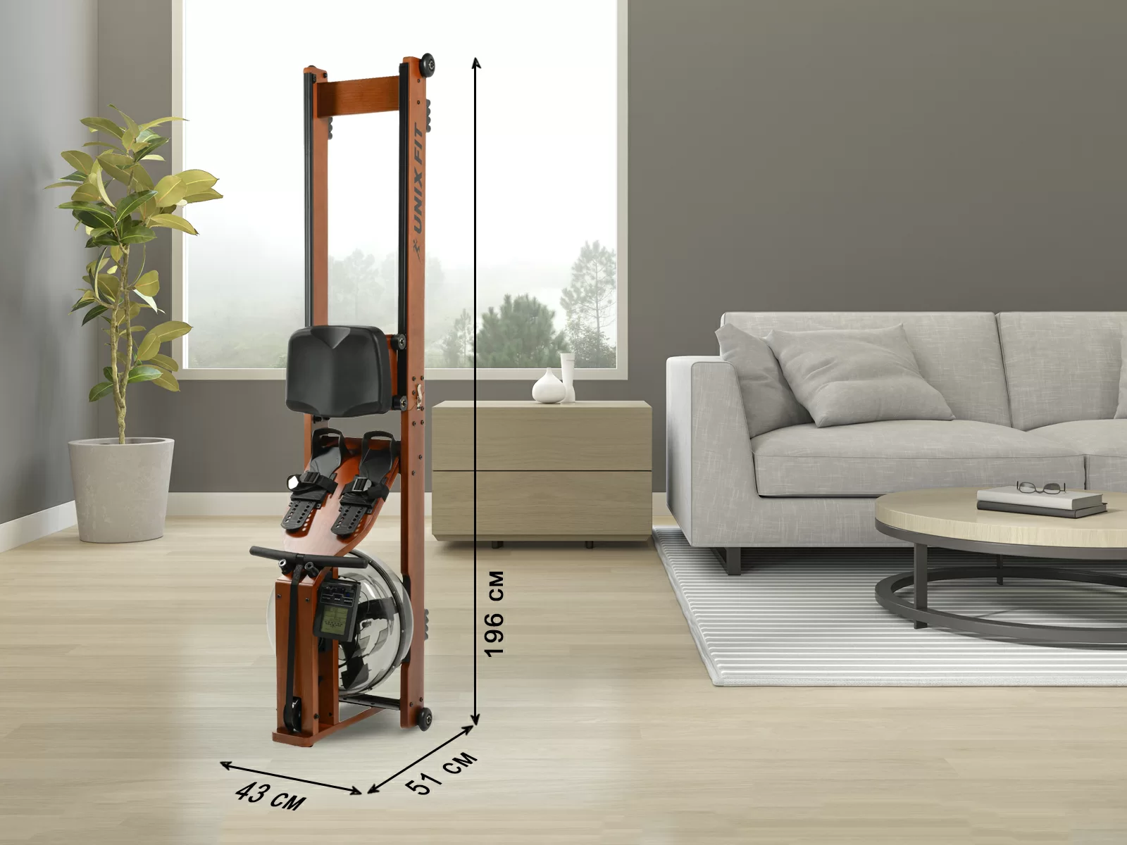 Реальное фото Гребной тренажер UNIX Fit Wood Rower Dark от магазина Спортев
