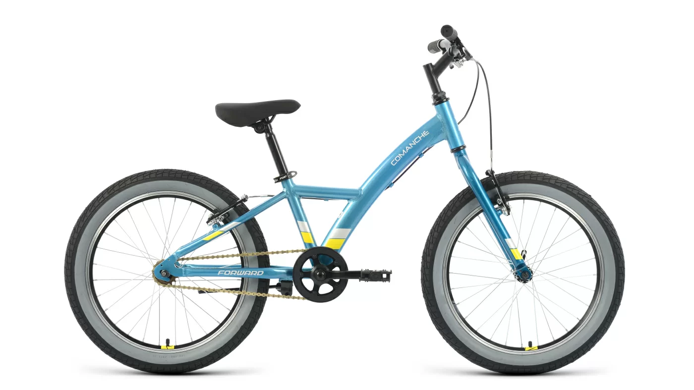 Реальное фото Велосипед Forward Comanche 20 1.0 (1ск) (2022) голубой/желтый от магазина СпортЕВ