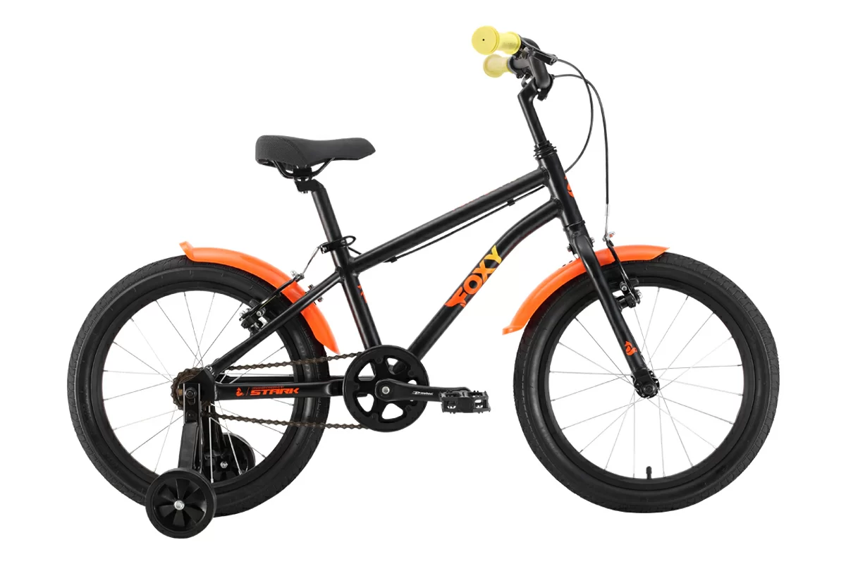 Реальное фото Велосипед Stark Foxy 18 Boy (2022) черный/оранжевый/желтый от магазина СпортЕВ