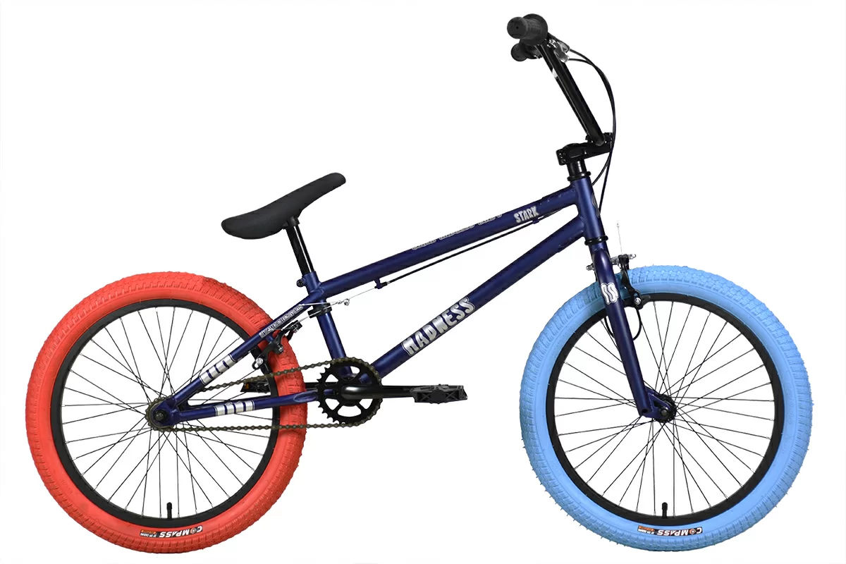 Реальное фото Велосипед Stark Madness BMX 1 (2024) темно-синий матовый/серебристый/синий, красный от магазина СпортЕВ