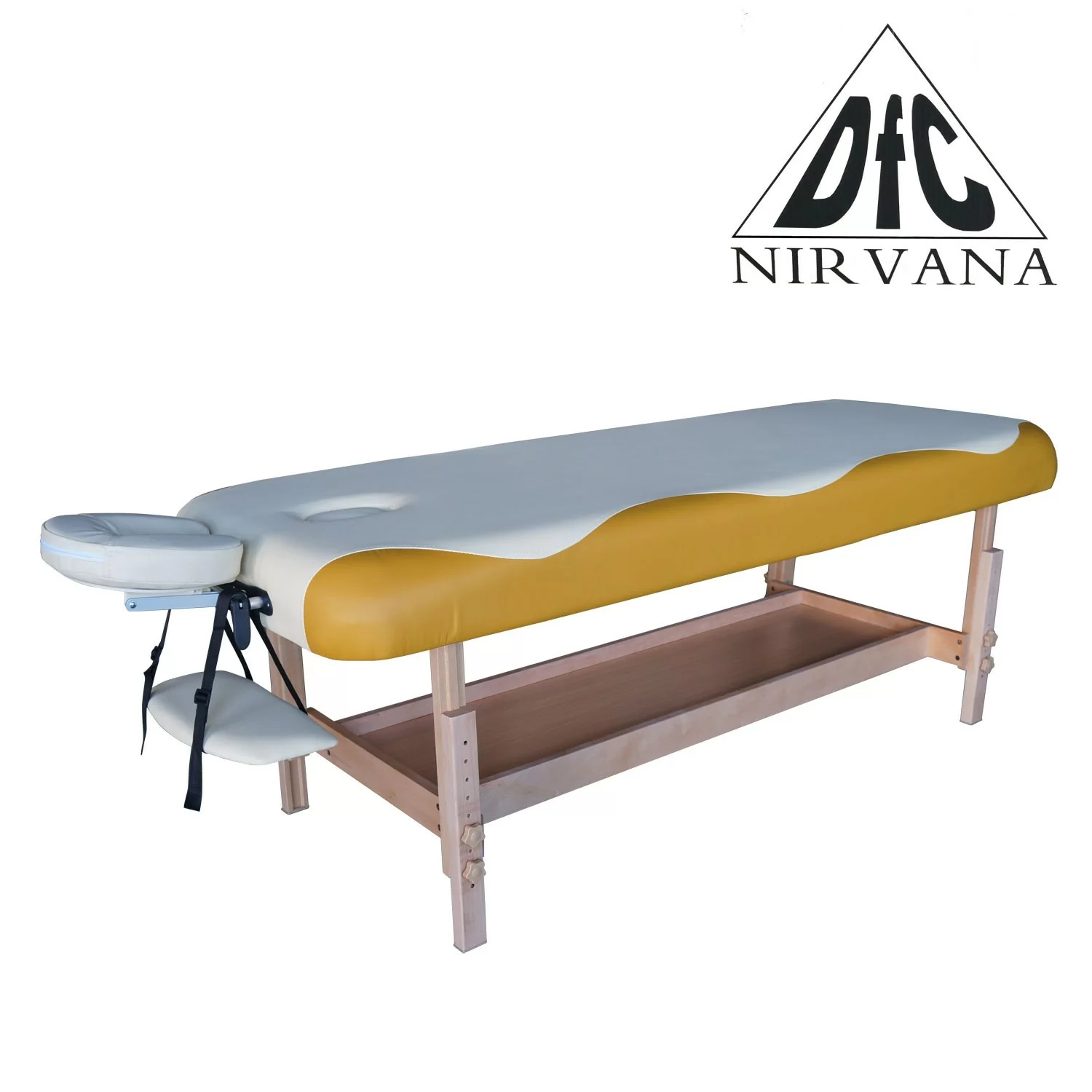 Реальное фото Массажный стационарный стол DFC NIRVANA, SUPERIOR, дерев. ножки, 1 секция, цвет беж.с желт. TS100 от магазина СпортЕВ