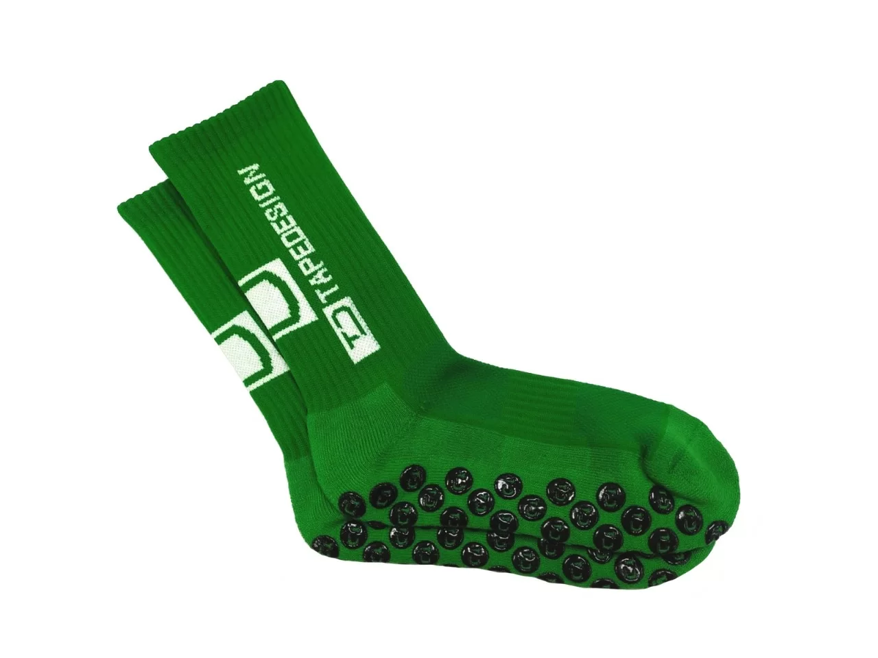 Реальное фото Носки футбольные нескользящие с надписью Tapedesign зелено-белые от магазина СпортЕВ