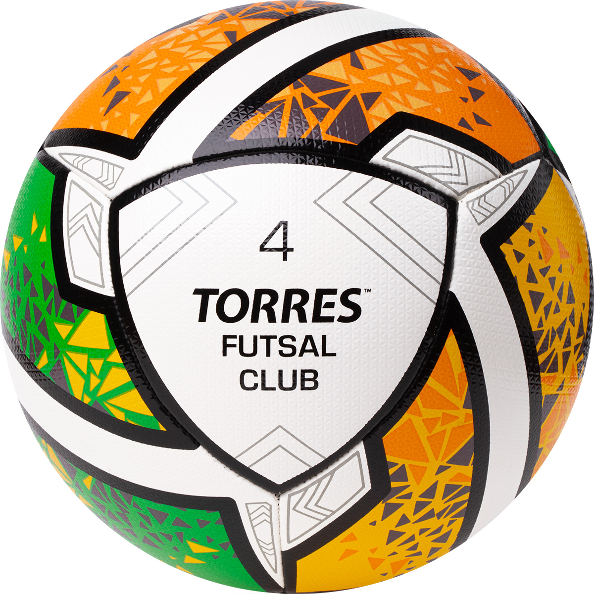 Реальное фото Мяч футзальный Torres Futsal Club №4 10 пан. ПУ бело-зел-оранж FS323764 от магазина Спортев