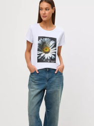 Джемпер DEN.VER женский (кулирка), рукав с подворотом, принт ромашка белый ДВ-Ф-1