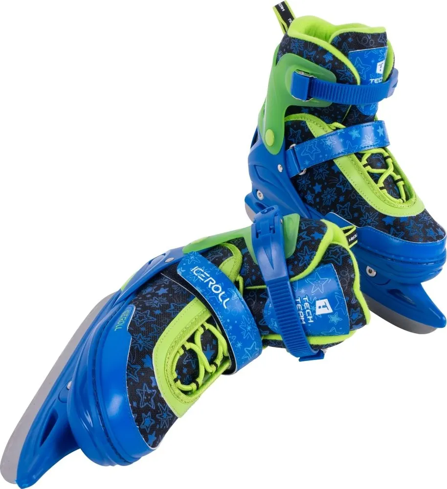 Реальное фото Коньки раздвижные TechTeam Iceroll синий/зеленый от магазина Спортев