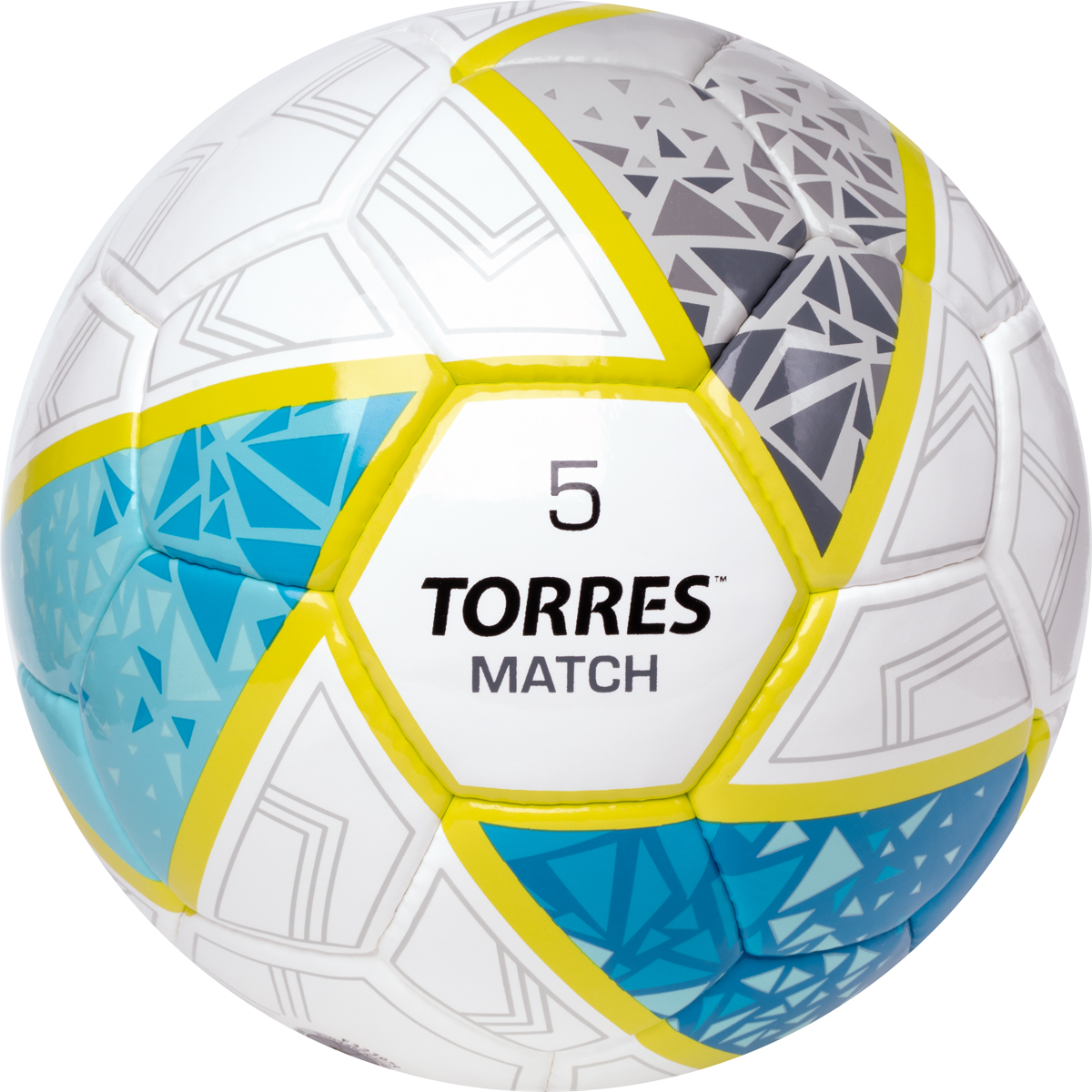 Реальное фото Мяч футбольный Torres Match р.5 32 п. синт. кожа руч. сшив. бело-серо-голубой F323975 от магазина Спортев