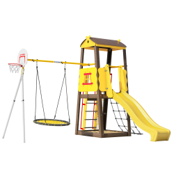 Детский спортивный комплекс для дачи ROMANA Избушка (Качели-гнездо сетка 100см) R.103.29.04 + 1.Д-26.16