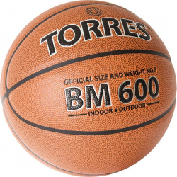 Мяч баскетбольный Torres BM600 размер №7 ПУ темно коричневый-черный B32027